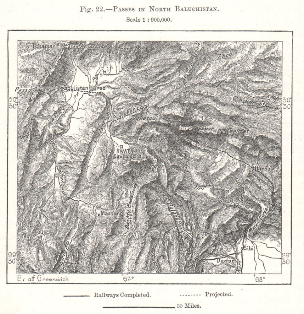Passes in North Baluchistan. Pakistan. Sketch map 1885 old antique chart